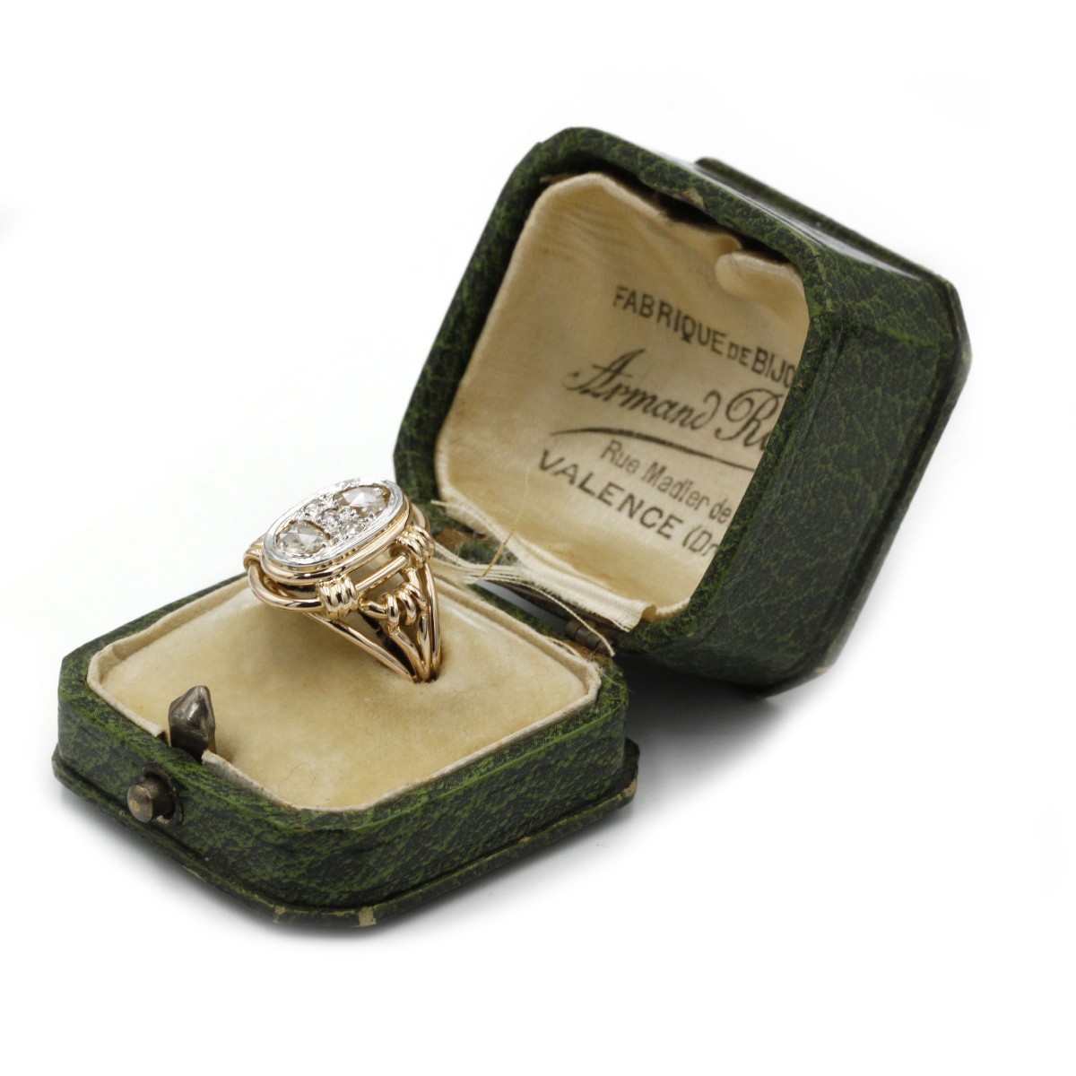 Bague ancienne française du XIXᵉ siècle en or jaune 18 K sertie de cinq diamants taille rose-photo-2