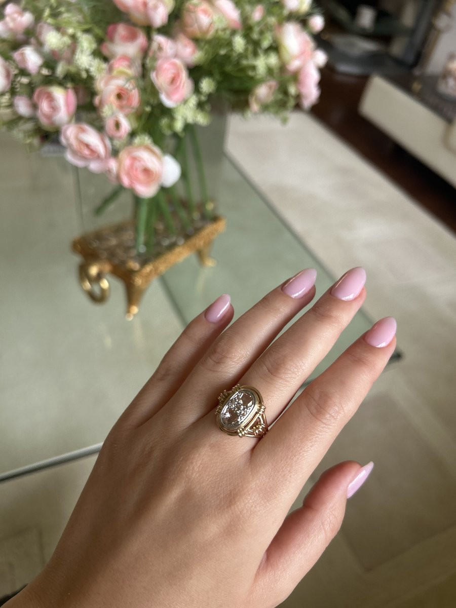 Bague ancienne française du XIXᵉ siècle en or jaune 18 K sertie de cinq diamants taille rose-photo-1