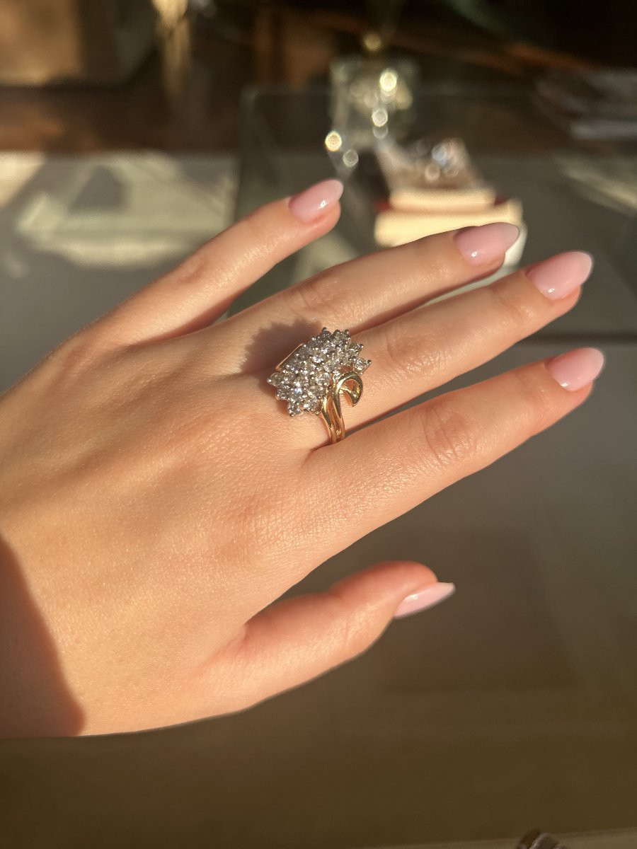 Vintage 1950s-60s 18k Yellow And White Gold Diamond Cocktail Ring-photo-3