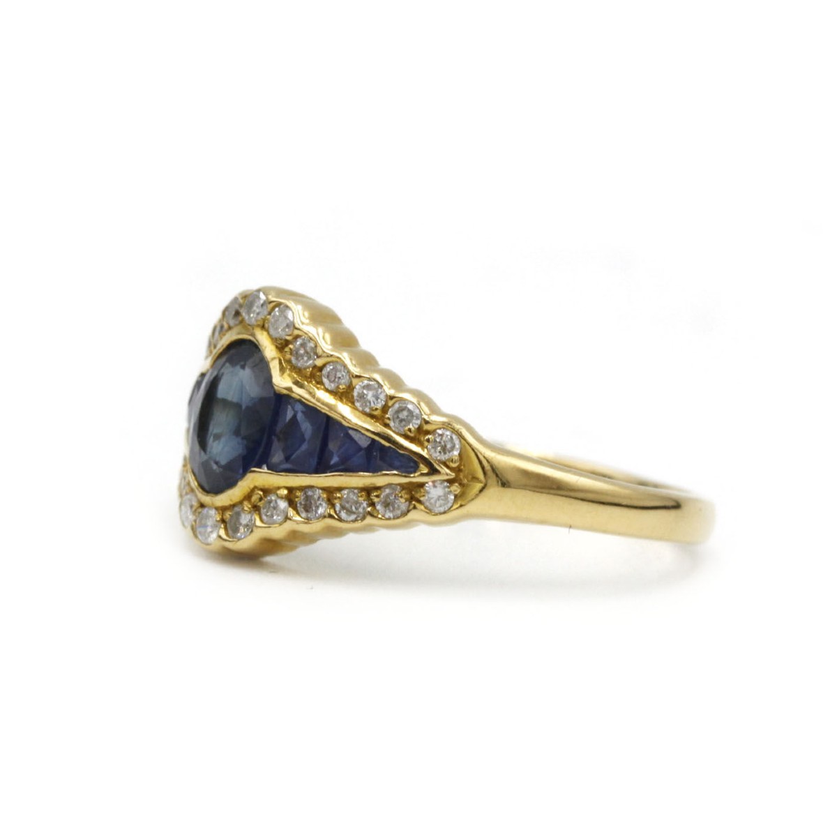 18k Yellow Gold Art Deco Cocktail Ring Set With Sapphire And Diamonds-photo-2
