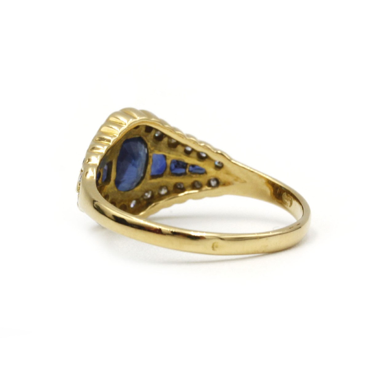 18k Yellow Gold Art Deco Cocktail Ring Set With Sapphire And Diamonds-photo-3