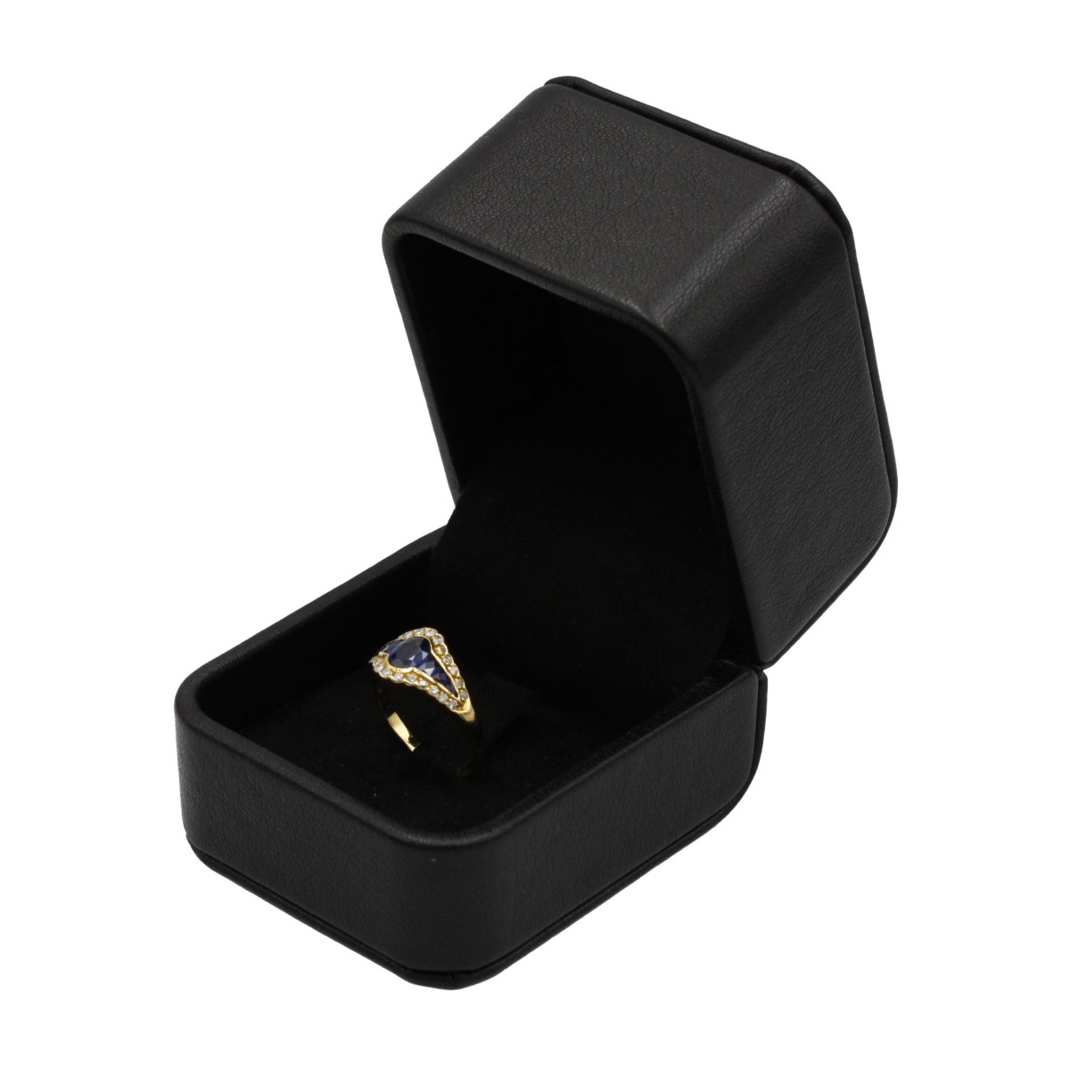 18k Yellow Gold Art Deco Cocktail Ring Set With Sapphire And Diamonds-photo-3