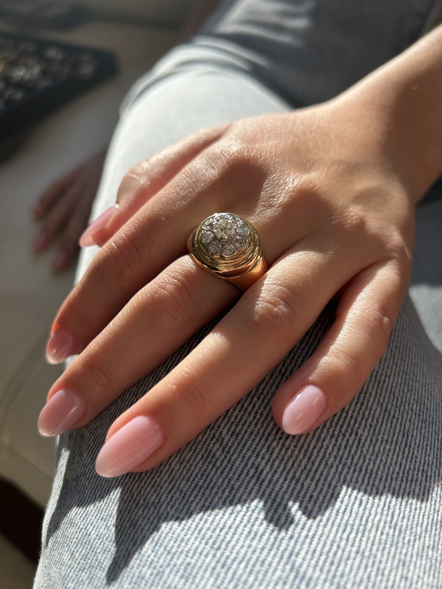 Bague cluster antique en or 18 K sertie de 2 ct de diamants tailles anciennes-photo-2