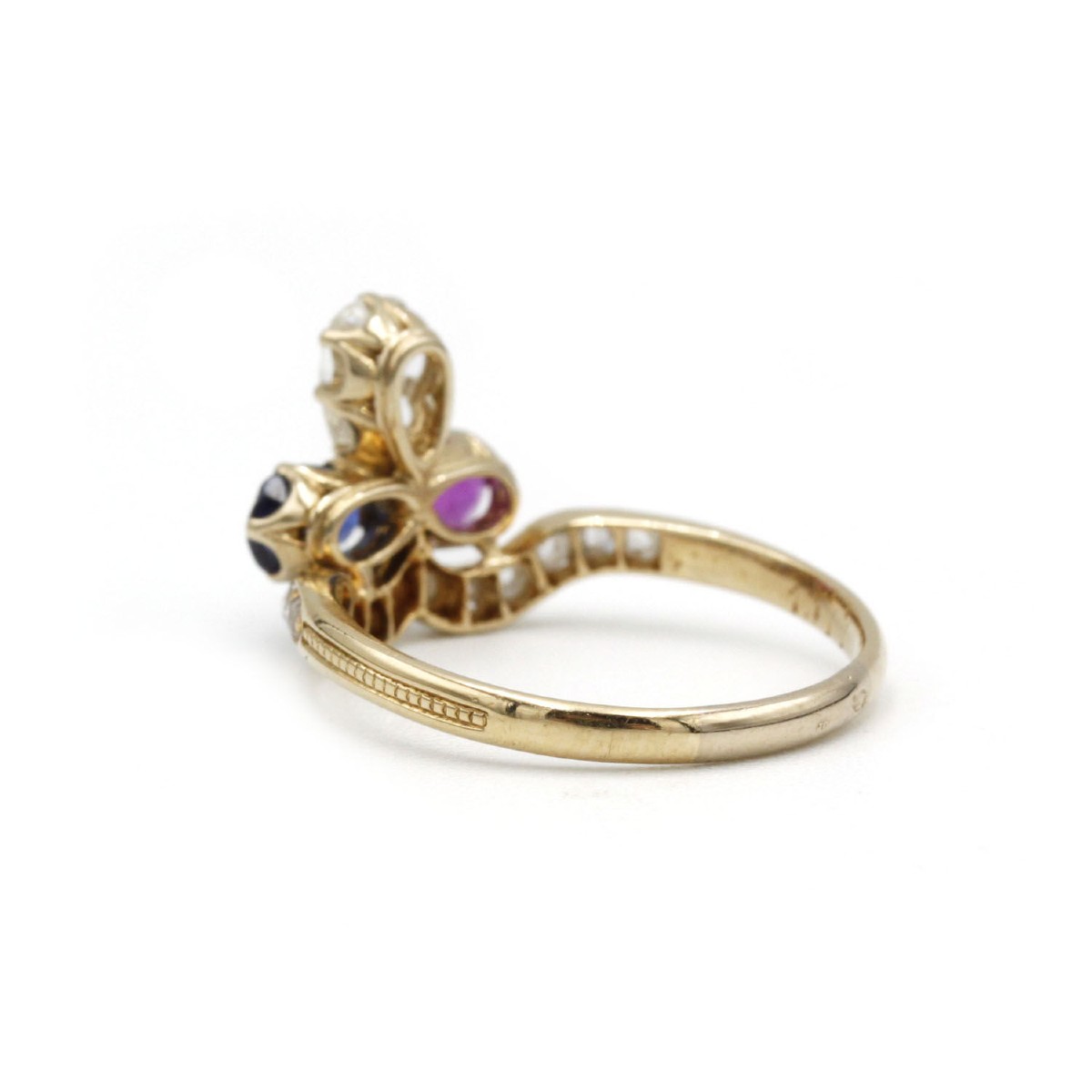 19th Century Duchess Ring In 18k Yellow Gold, Burmese Ruby, Ceylon Sapphire And Pear-shaped Diamond -photo-4