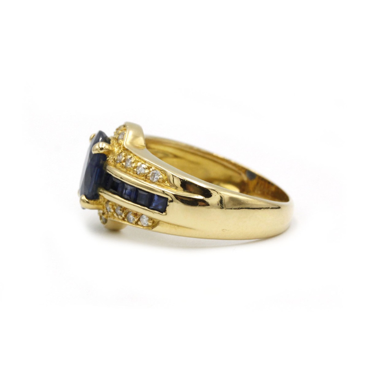 Bague cocktail en or jaune 18 K sertie de saphir et de diamants-photo-3