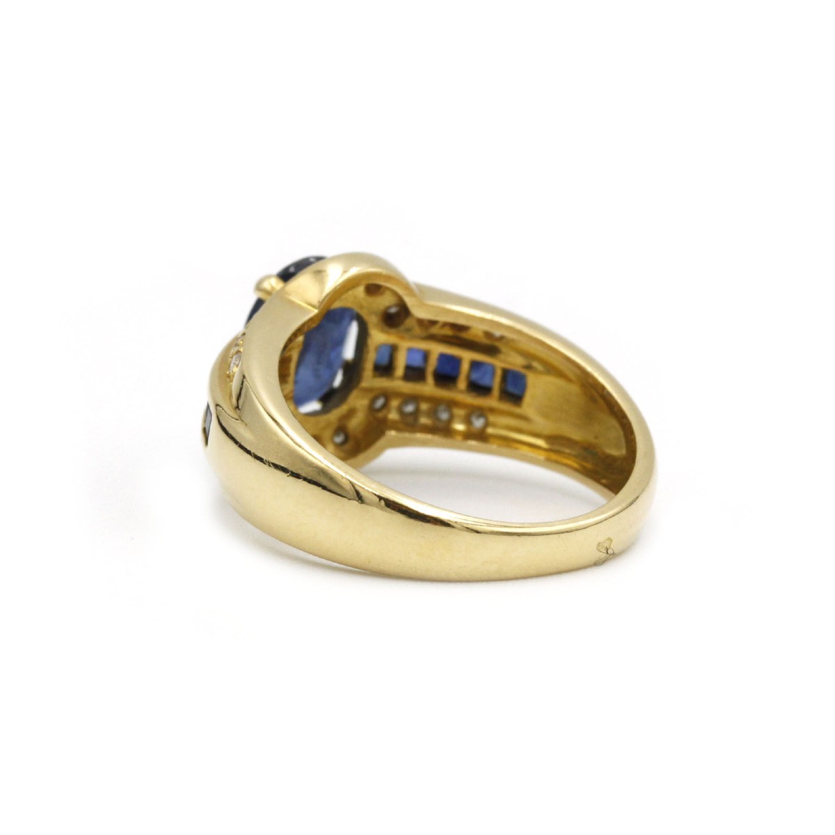 Bague cocktail en or jaune 18 K sertie de saphir et de diamants-photo-4