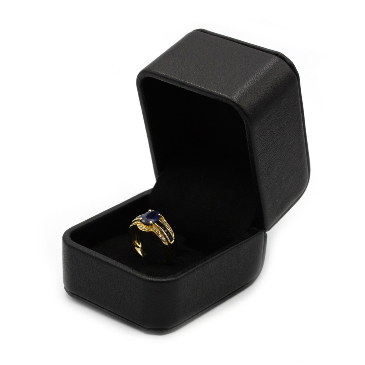 Bague cocktail en or jaune 18 K sertie de saphir et de diamants-photo-2