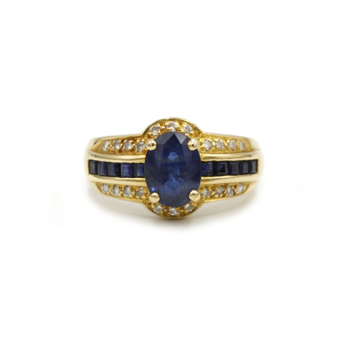 Bague cocktail en or jaune 18 K sertie de saphir et de diamants