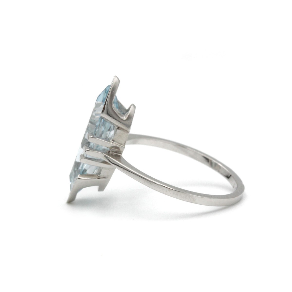 Bague solitaire marquise en aigue-marine des années 1950 en or blanc 18 K-photo-3