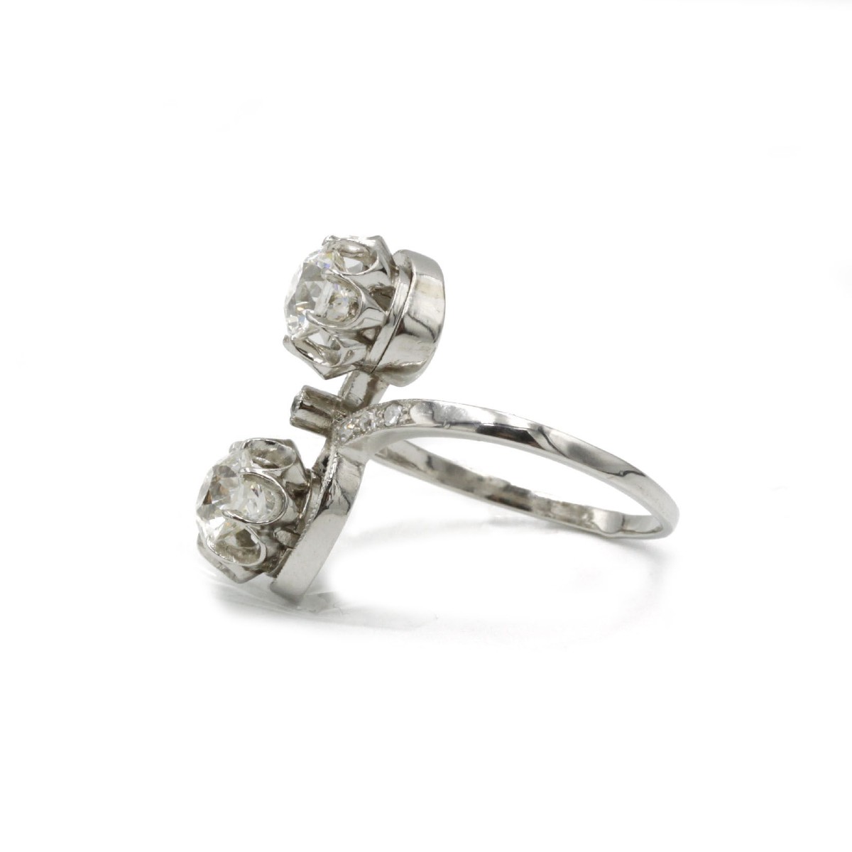Bague Toi et Moi Art déco en platine – 2×1,00 ct diamants taille ancienne européenne, France-photo-4