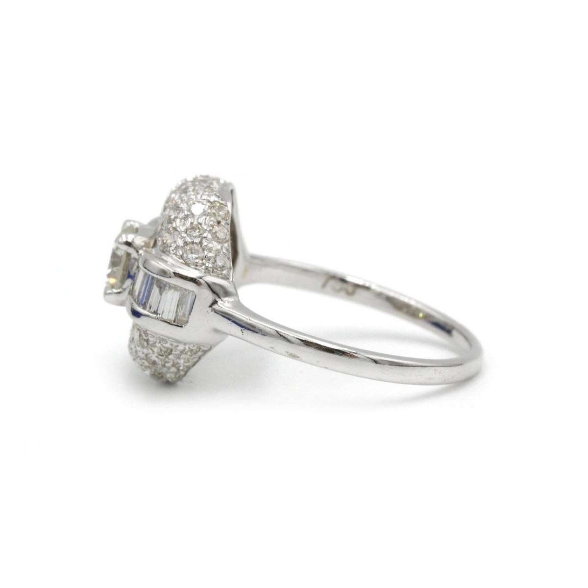 French Art Deco Ring In 18k White Gold Set With Baguette And Round Diamonds-photo-3