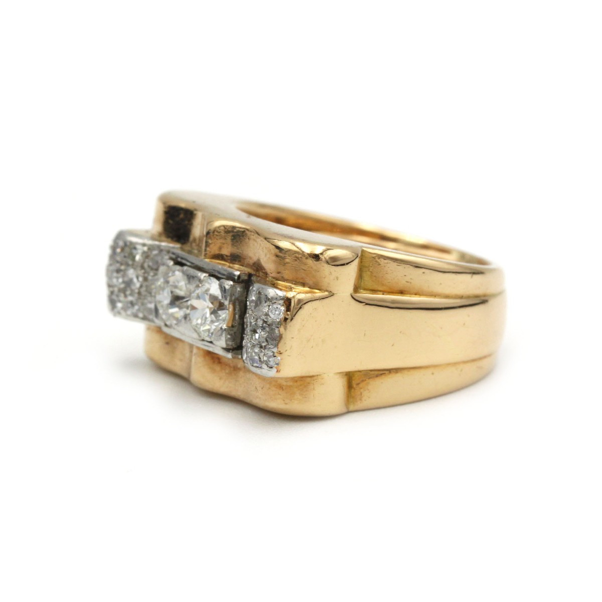 Bague vintage  “Tank” en or jaune 18 K et platine 950 sertie de diamants-photo-3