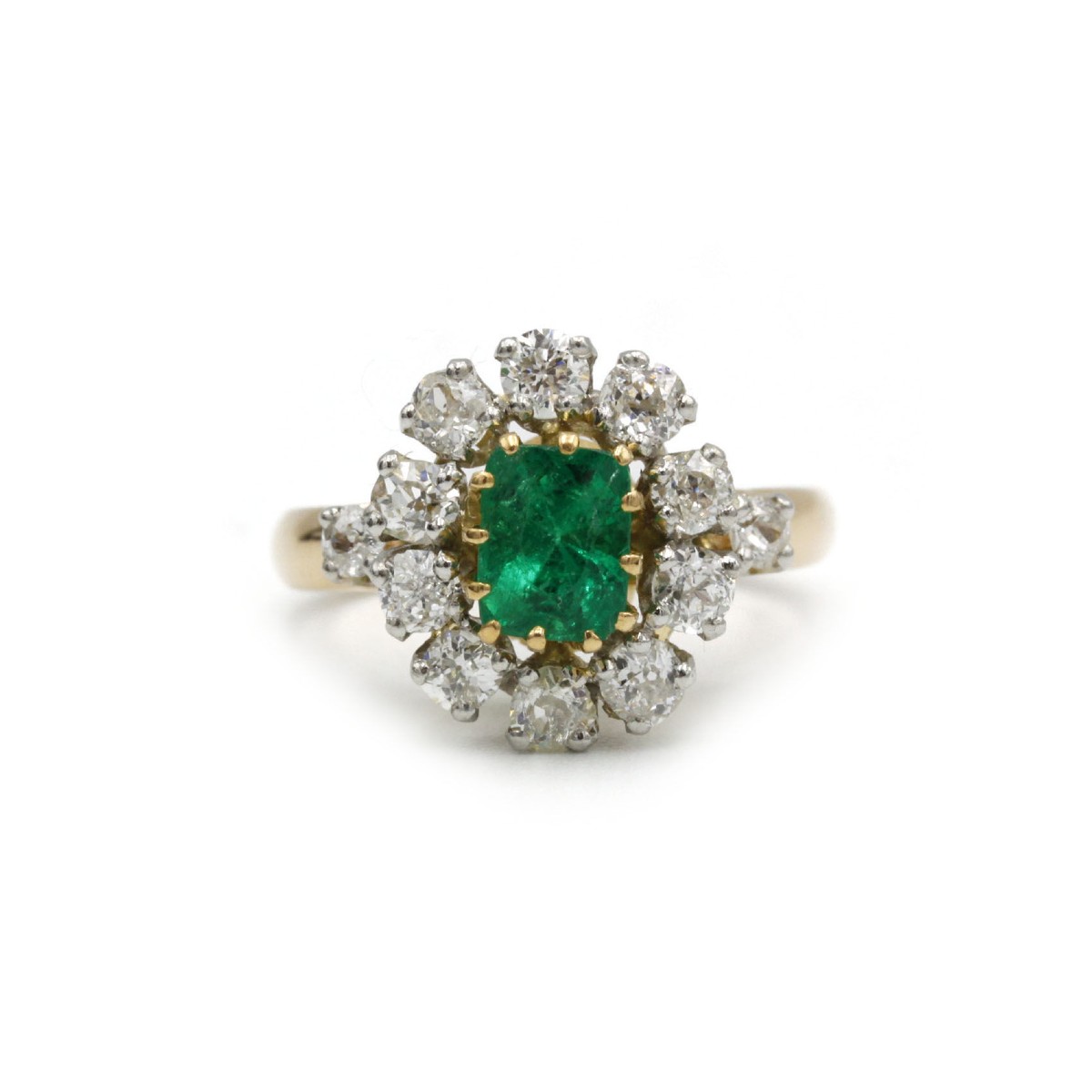 Bague “Marguerite” en or jaune et platine sertie d’émeraude et de diamants-photo-2