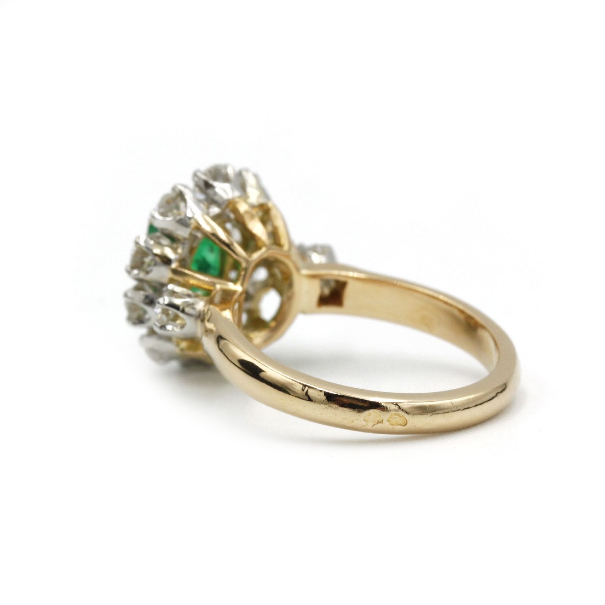 Bague “Marguerite” en or jaune et platine sertie d’émeraude et de diamants-photo-3