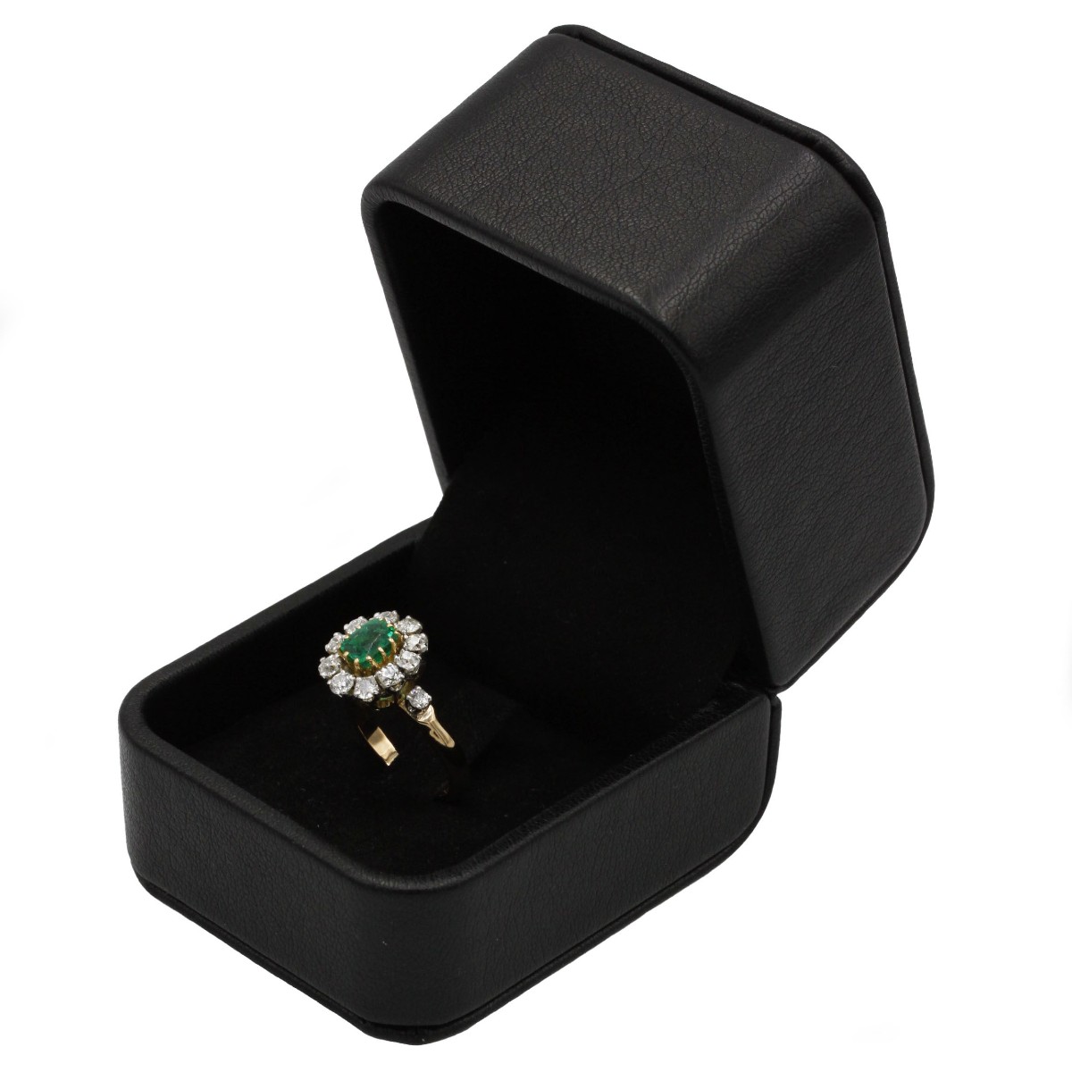 Bague “Marguerite” en or jaune et platine sertie d’émeraude et de diamants-photo-1