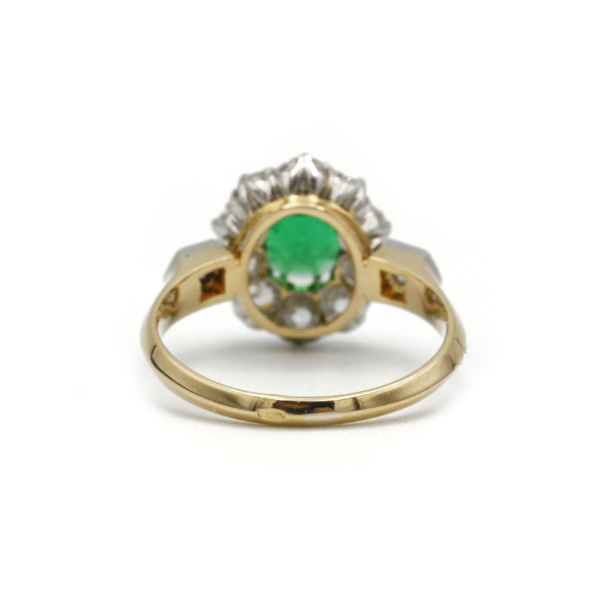 Vintage French Ring In 18k Gold And Platinum Set With Emerald And Old-cut Diamonds-photo-1