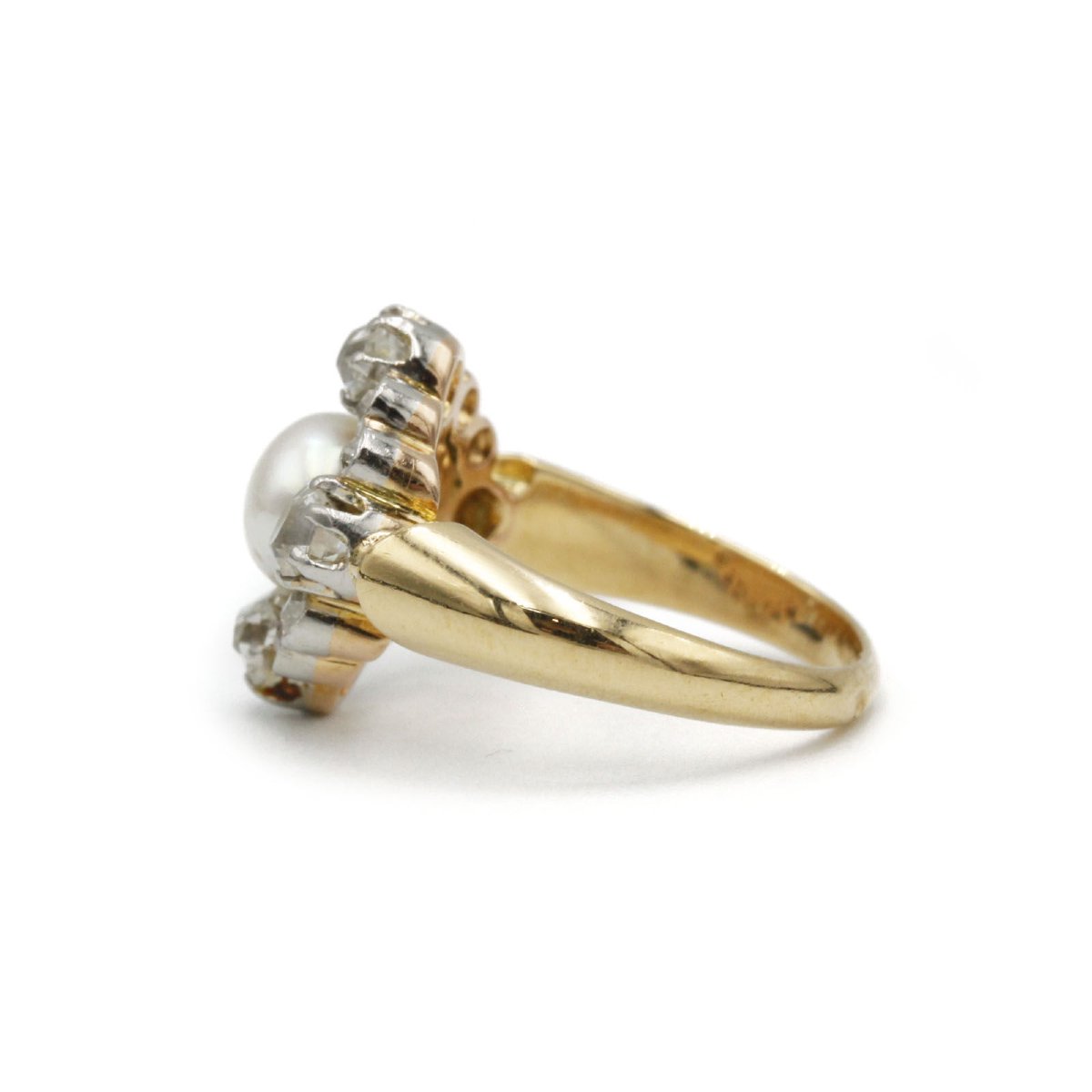 Antique 19th Century Ring - Yellow Gold, Old-cut Diamonds And Pearl-photo-2