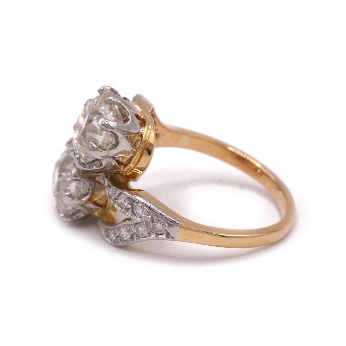 Bague Toi et Moi XIXe - Or et diamants tailles anciennes 3.71 carats-photo-3