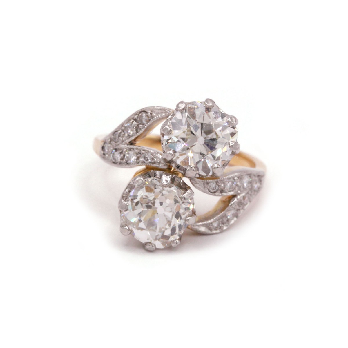 Bague Toi et Moi XIXe - Or et diamants tailles anciennes 3.71 carats