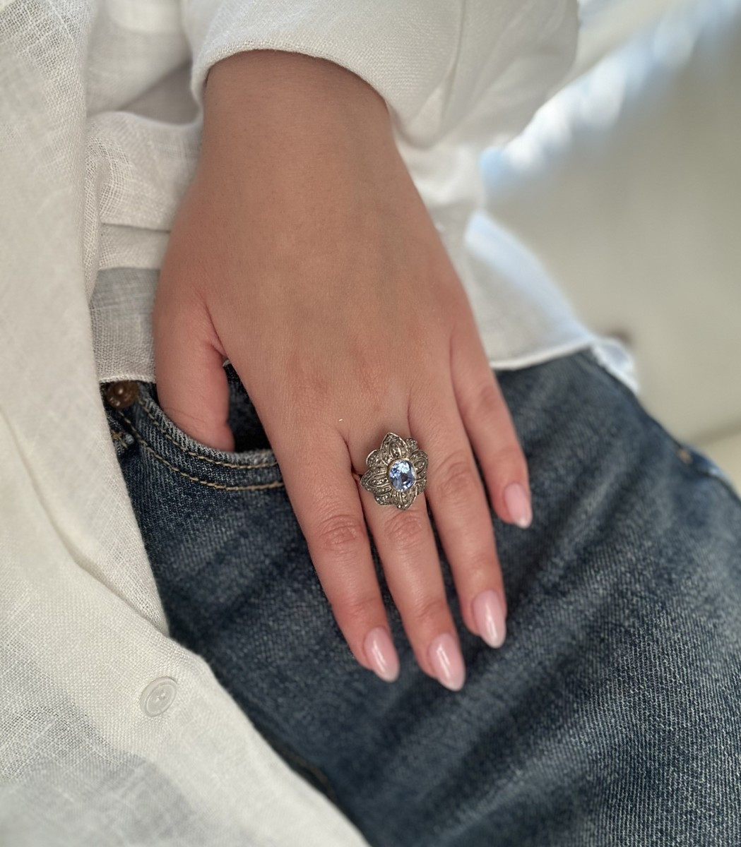 Bague - Or, argent, saphir et diamants.-photo-2