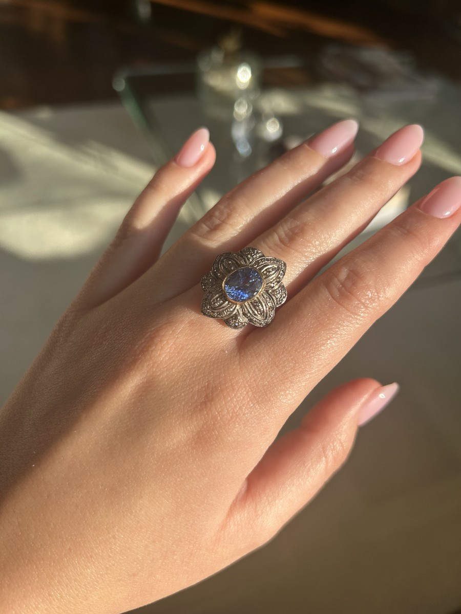 Bague - Or, argent, saphir et diamants.-photo-4