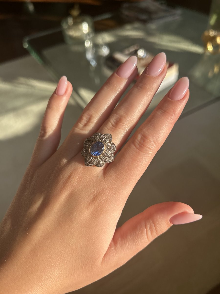 Bague - Or, argent, saphir et diamants.-photo-2