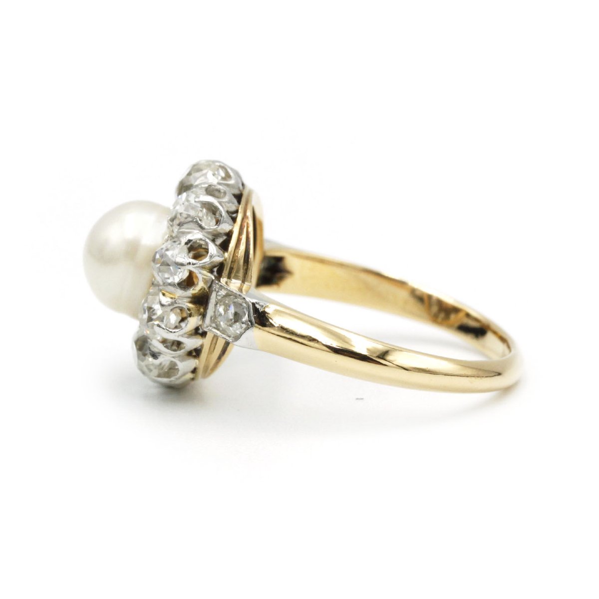 Bague cluster perle et diamants en or jaune 750‰ & platine 950‰-photo-3