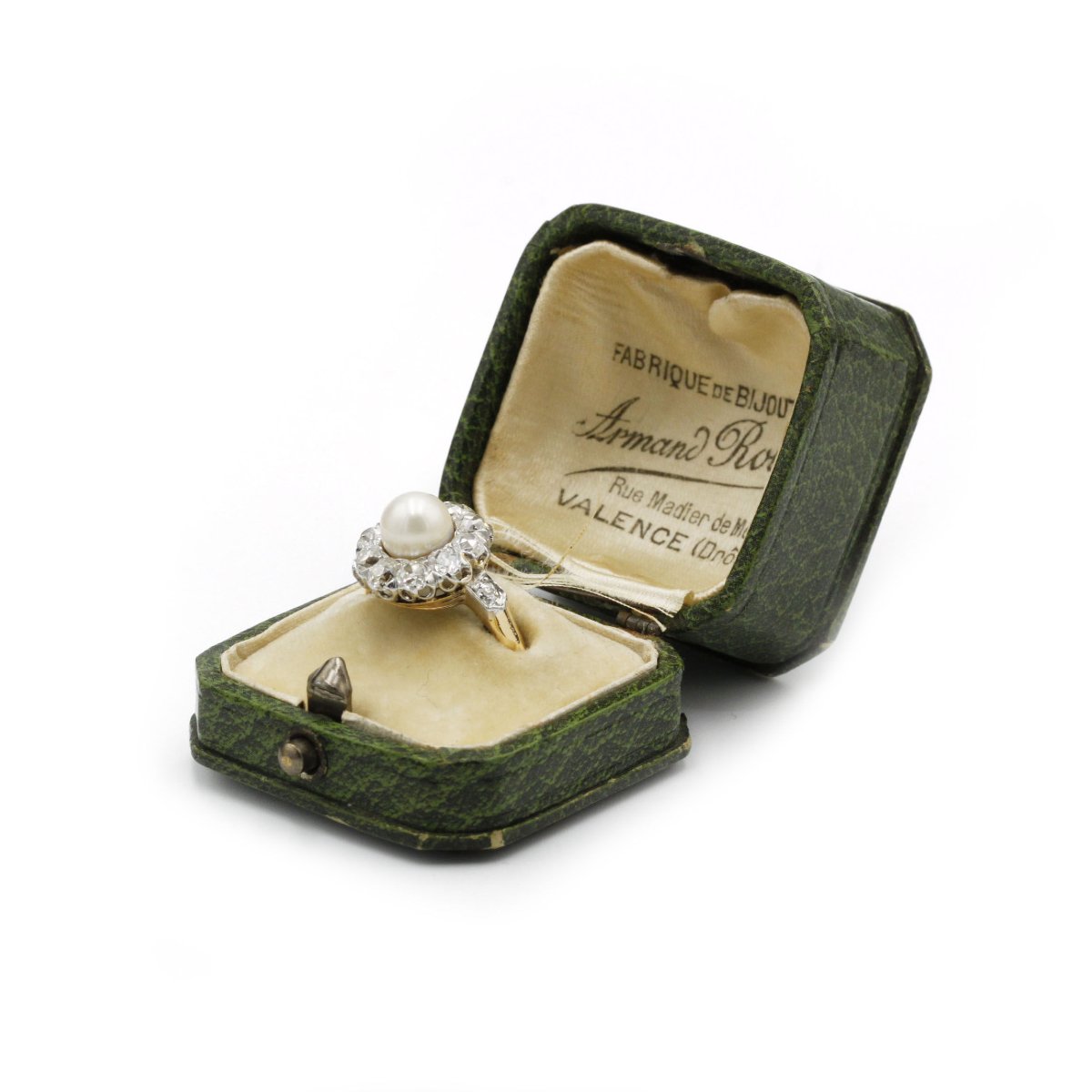 Bague cluster perle et diamants en or jaune 750‰ & platine 950‰-photo-4