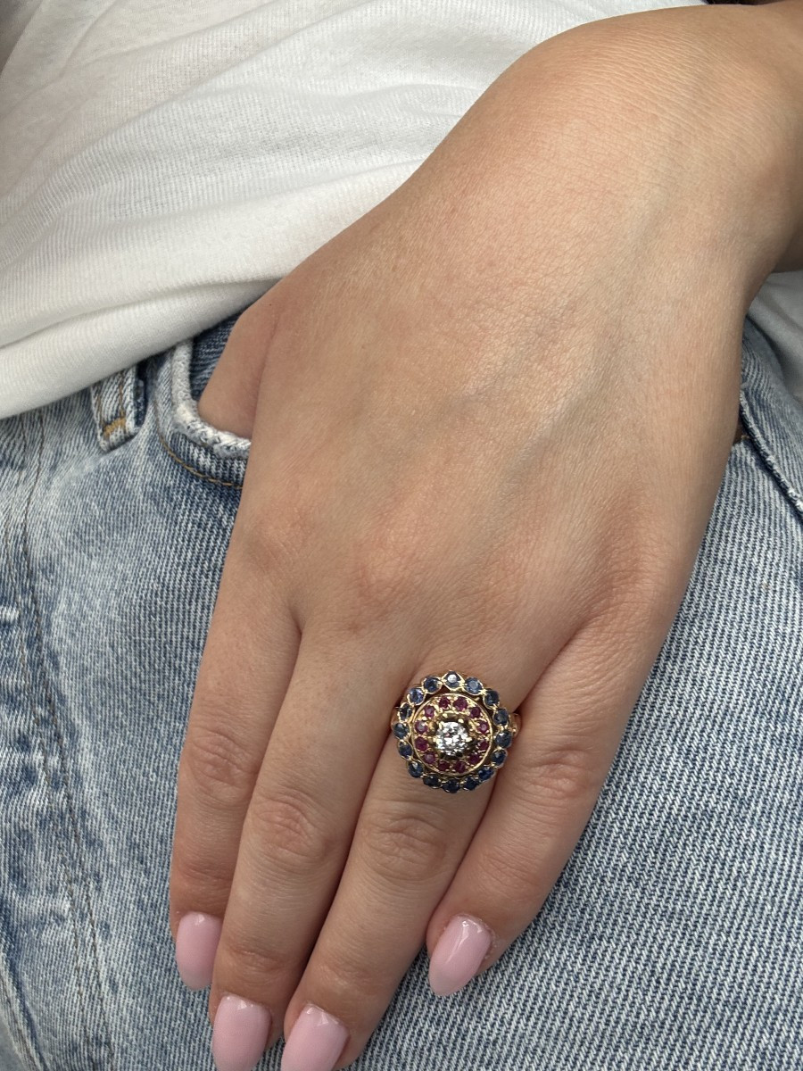Tutti Frutti Ring - 18k Yellow Gold, Rubies, Sapphires And Diamonds-photo-4