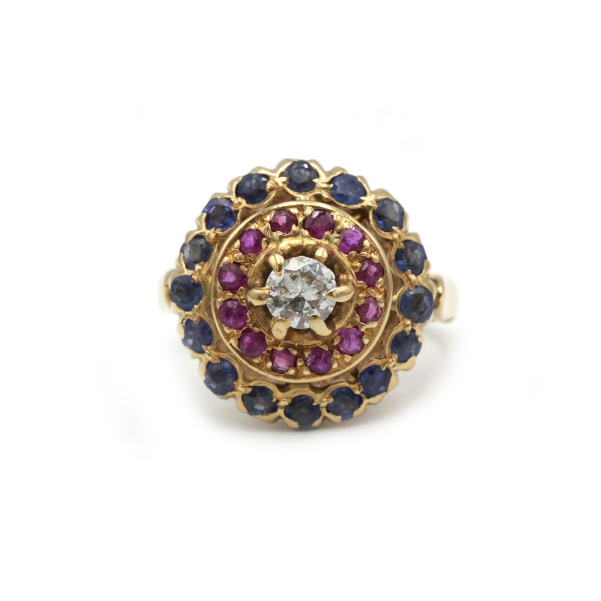 Bague tutti frutti - Or jaune 18K, rubis, saphirs et diamants