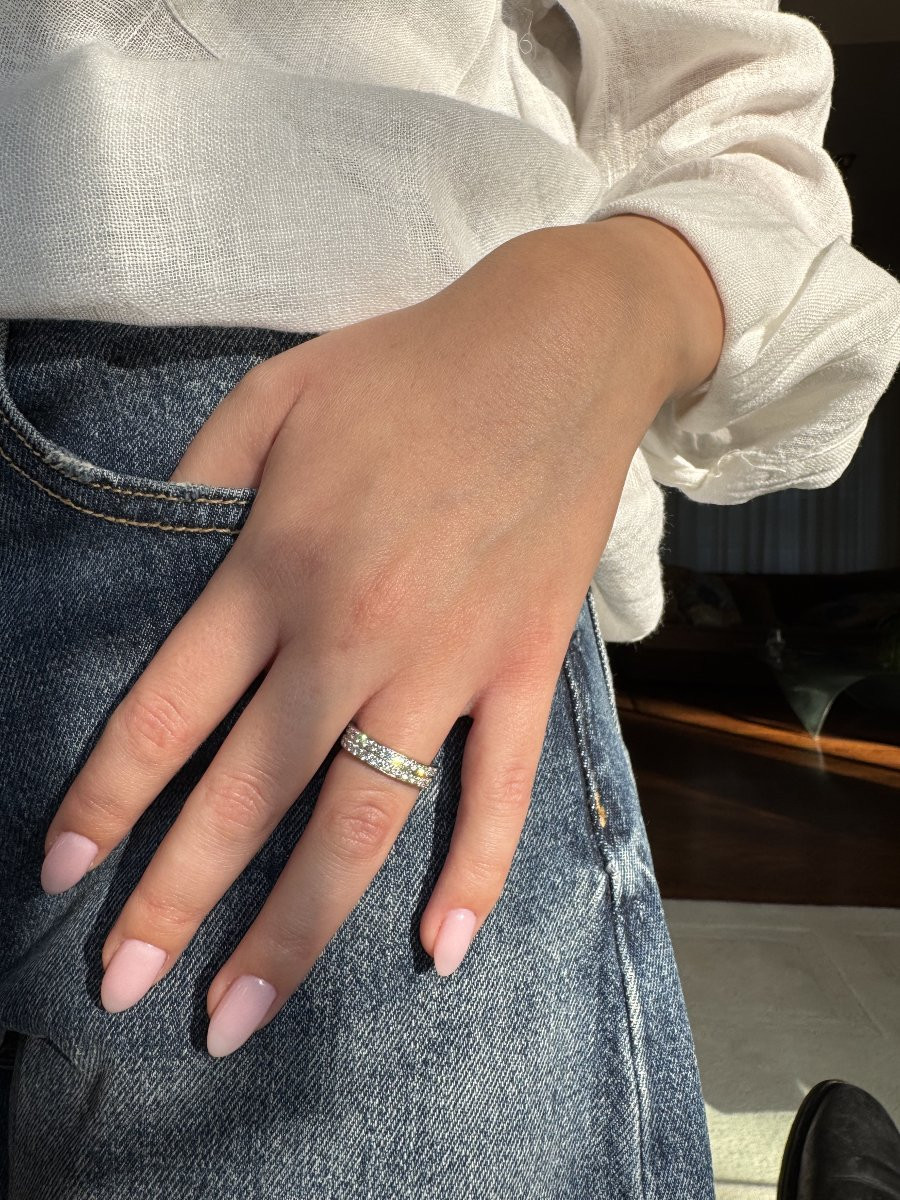 Bague bandeau - Or blanc et diamants-photo-3