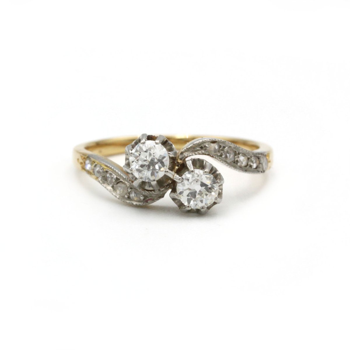 Bague Toi et Moi XIXe - Or jaune et diamants-photo-1