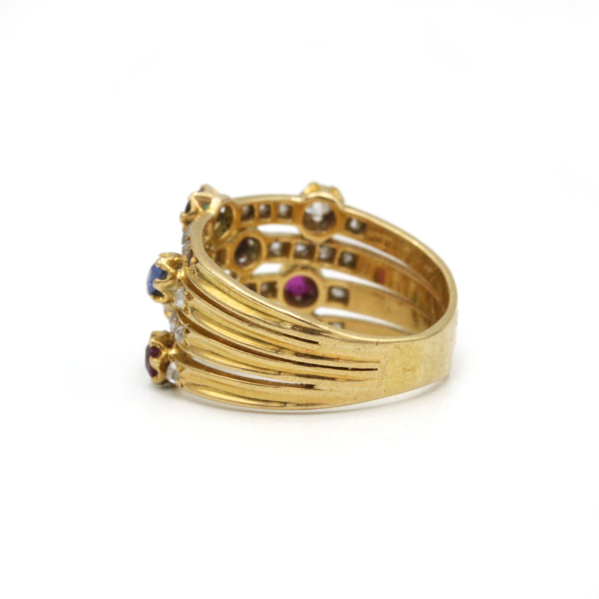 Bague - Or 750 jaune, diamants, saphirs, rubis, émeraudes-photo-4