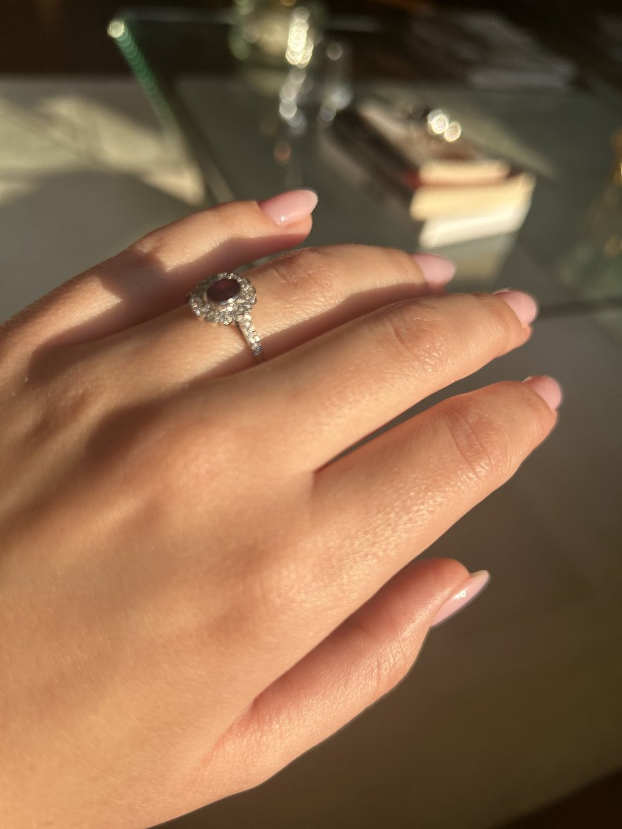 Bague - Or blanc, rubis et diamants-photo-6