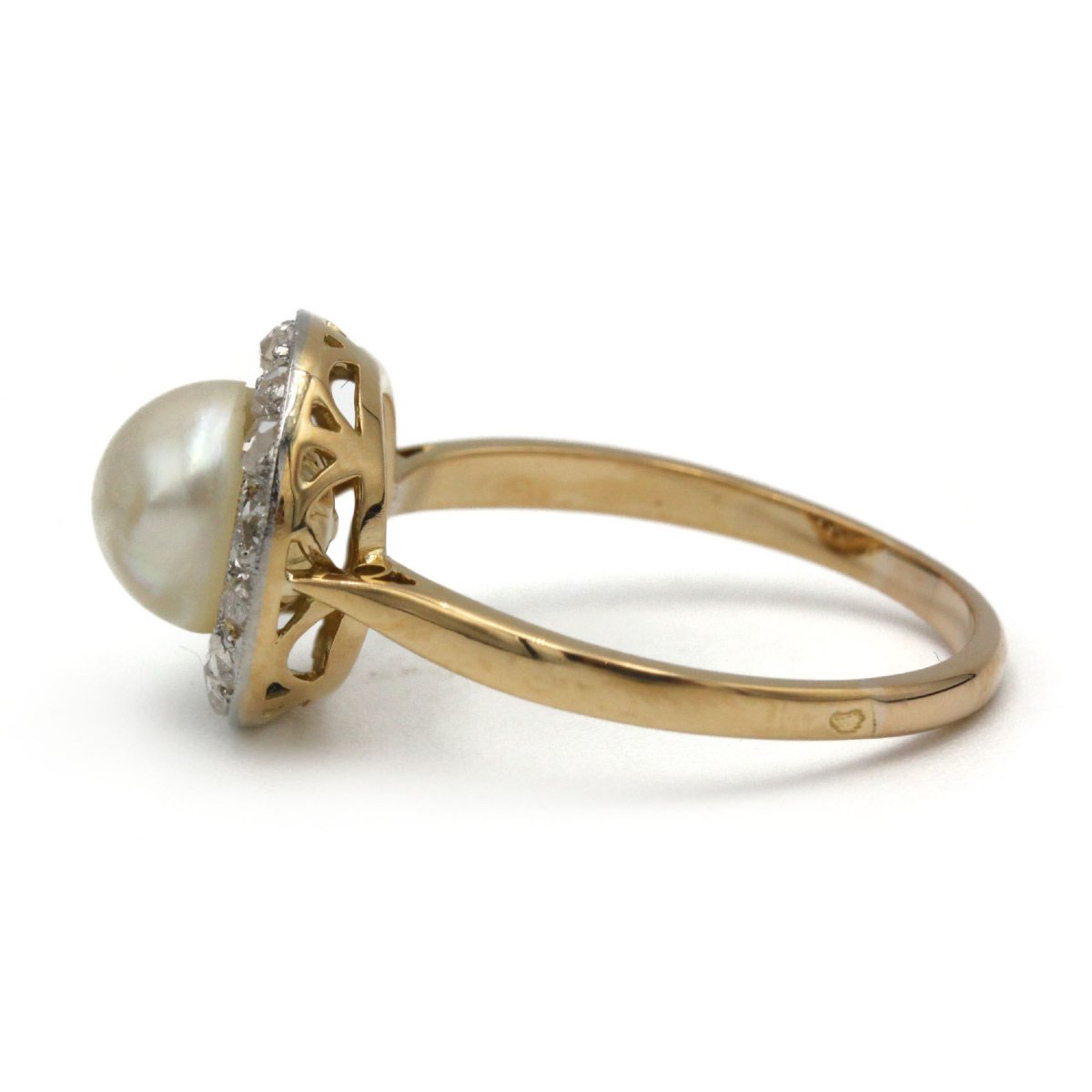 Bague art deco - Or, platine, perle et diamants-photo-2