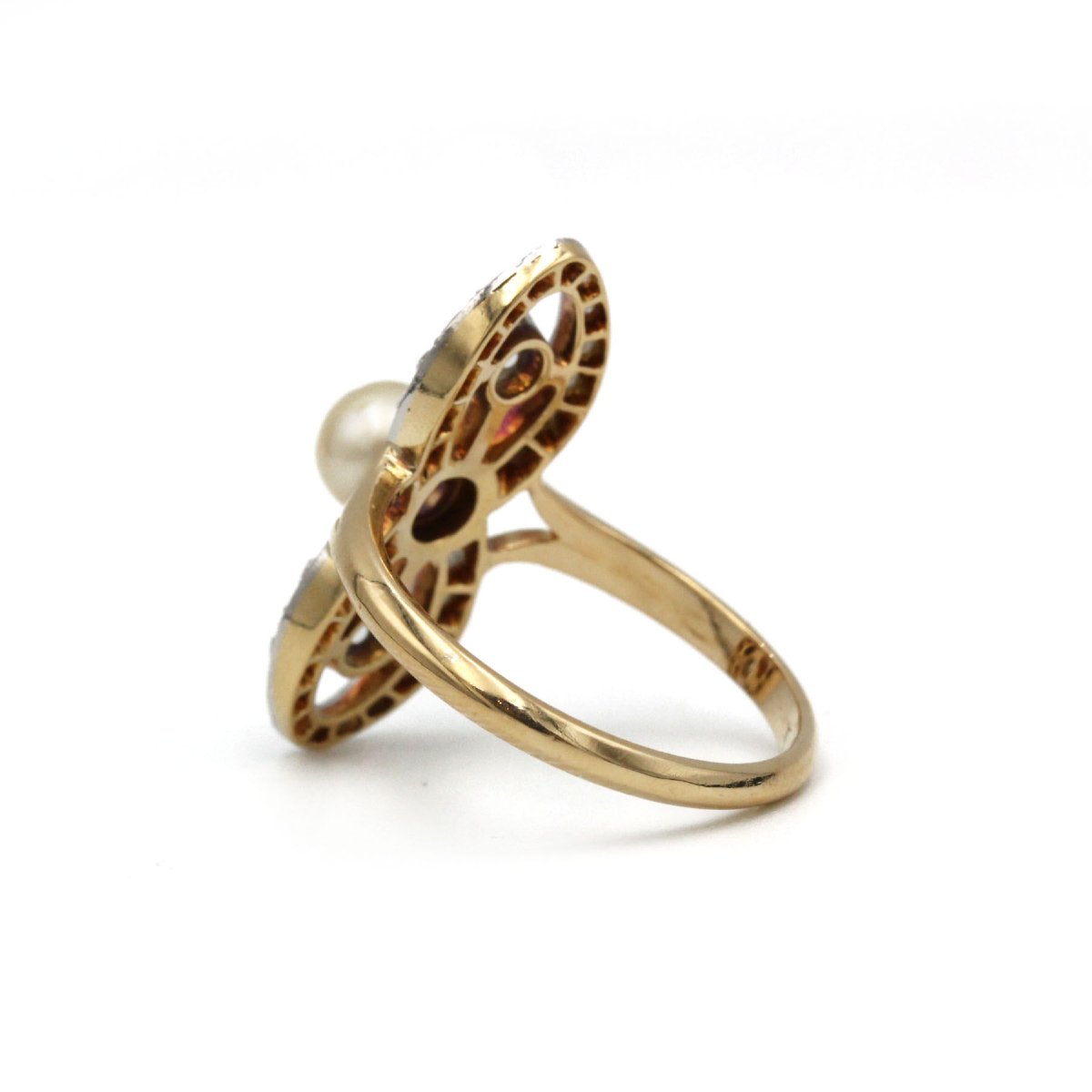 Bague - Or, perle et diamants-photo-2