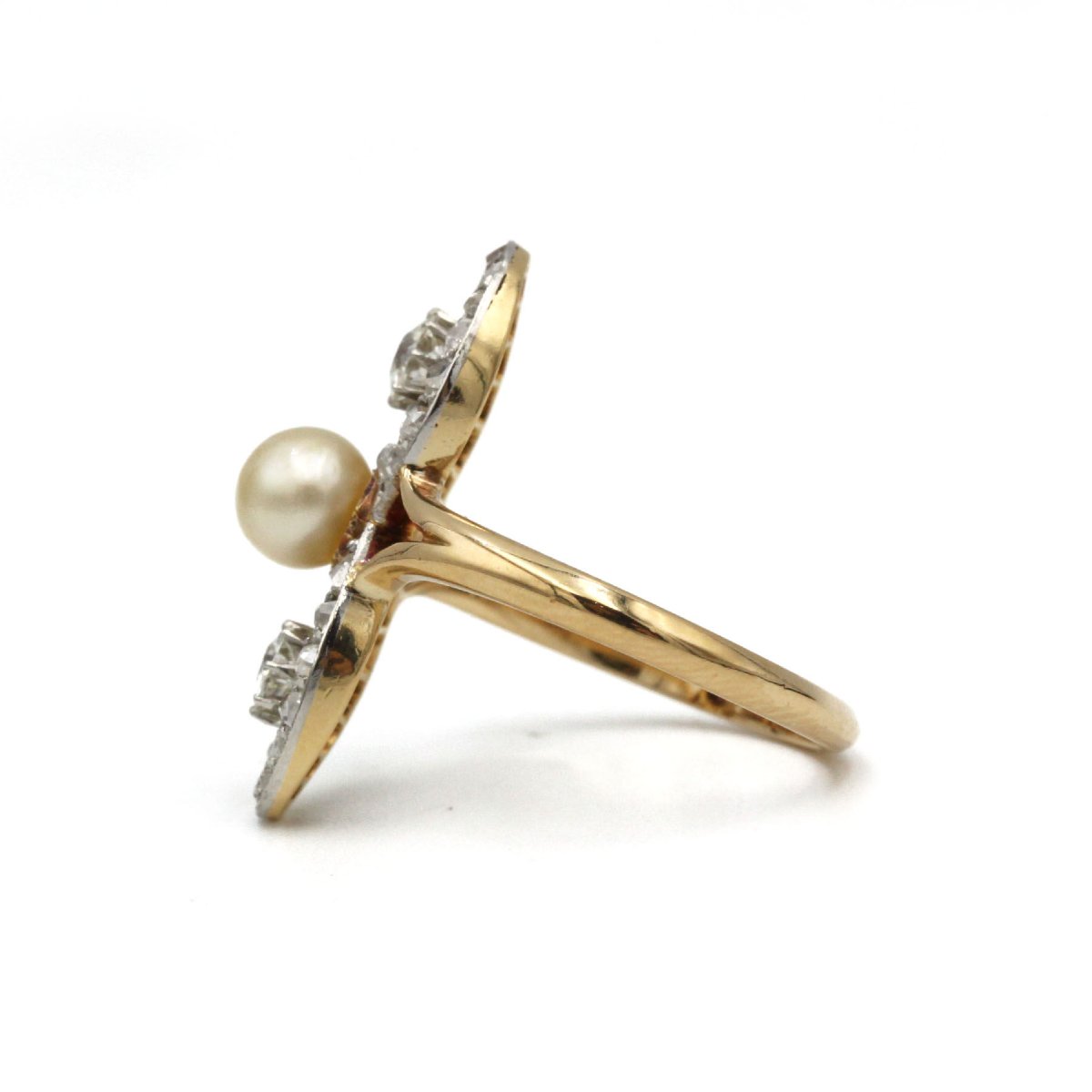 Bague - Or, perle et diamants-photo-3