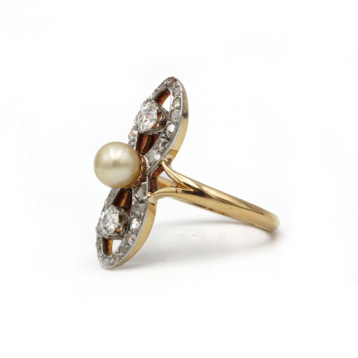 Bague - Or, perle et diamants-photo-4