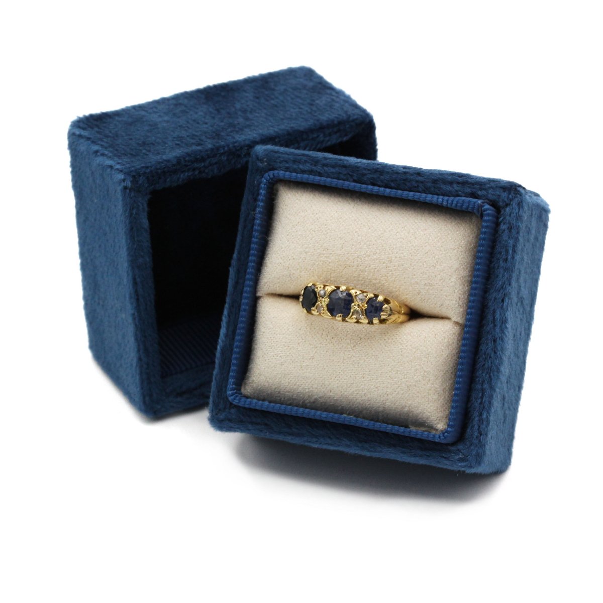 Bague jarretière - Or jaune, saphirs et diamants-photo-3