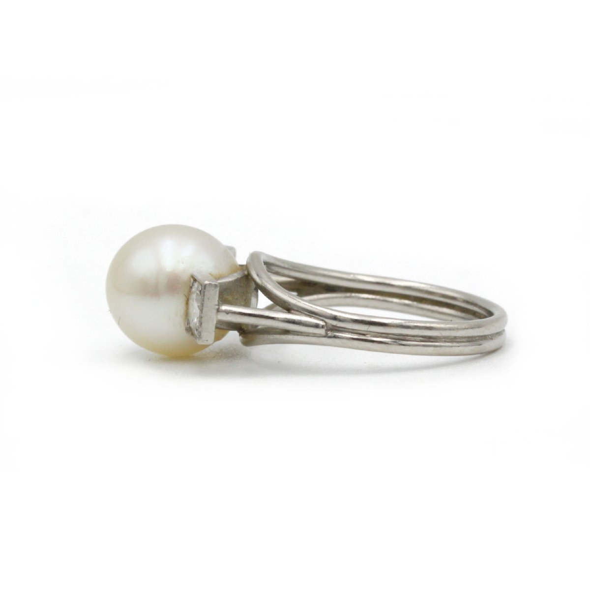 Bague art deco - Platine, diamants et perle-photo-2