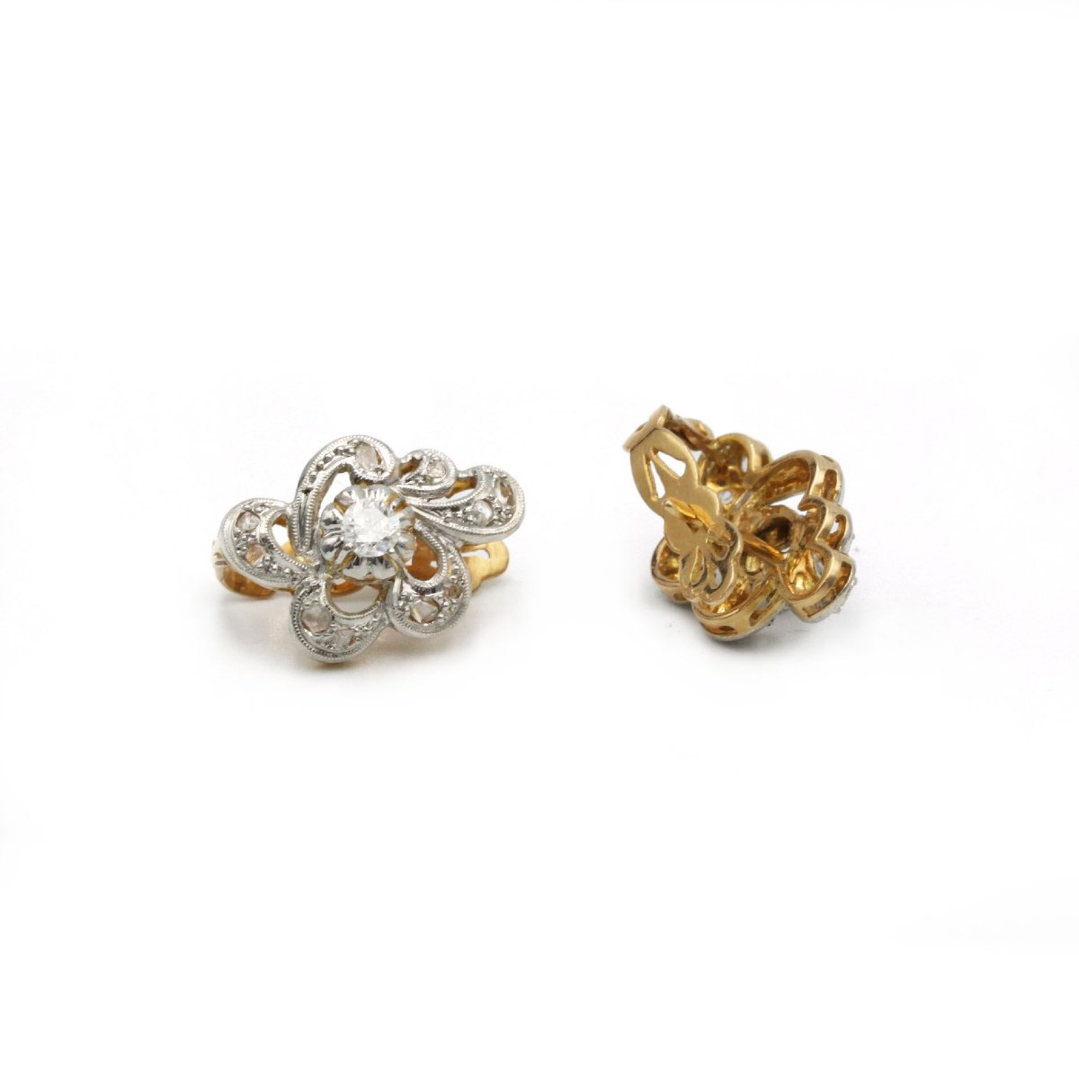 Earrings - Yellow And White Gold And Diamonds-photo-3