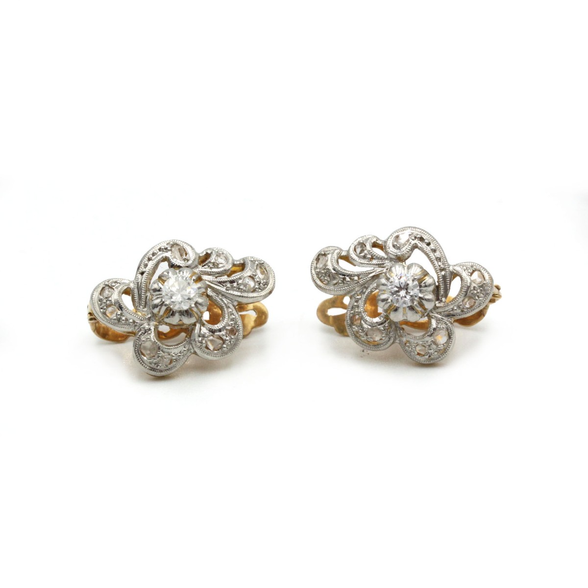 Earrings - Yellow And White Gold And Diamonds