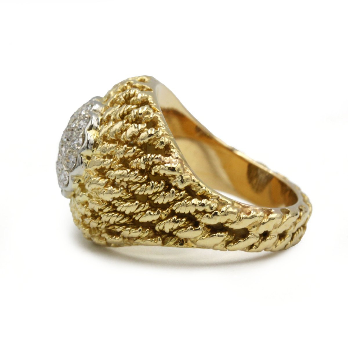 Retro Ring In 750 Yellow Gold "braids" And Diamonds Approximately 0.50 Carats Total 70s-photo-3