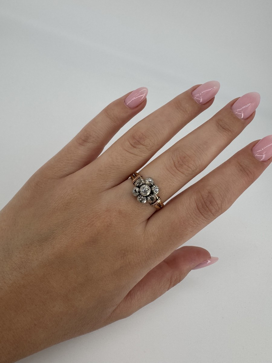 19th Century Ring In 750 Yellow Gold And 7 Old-cut Diamonds, 0.50 Carats Total -photo-3