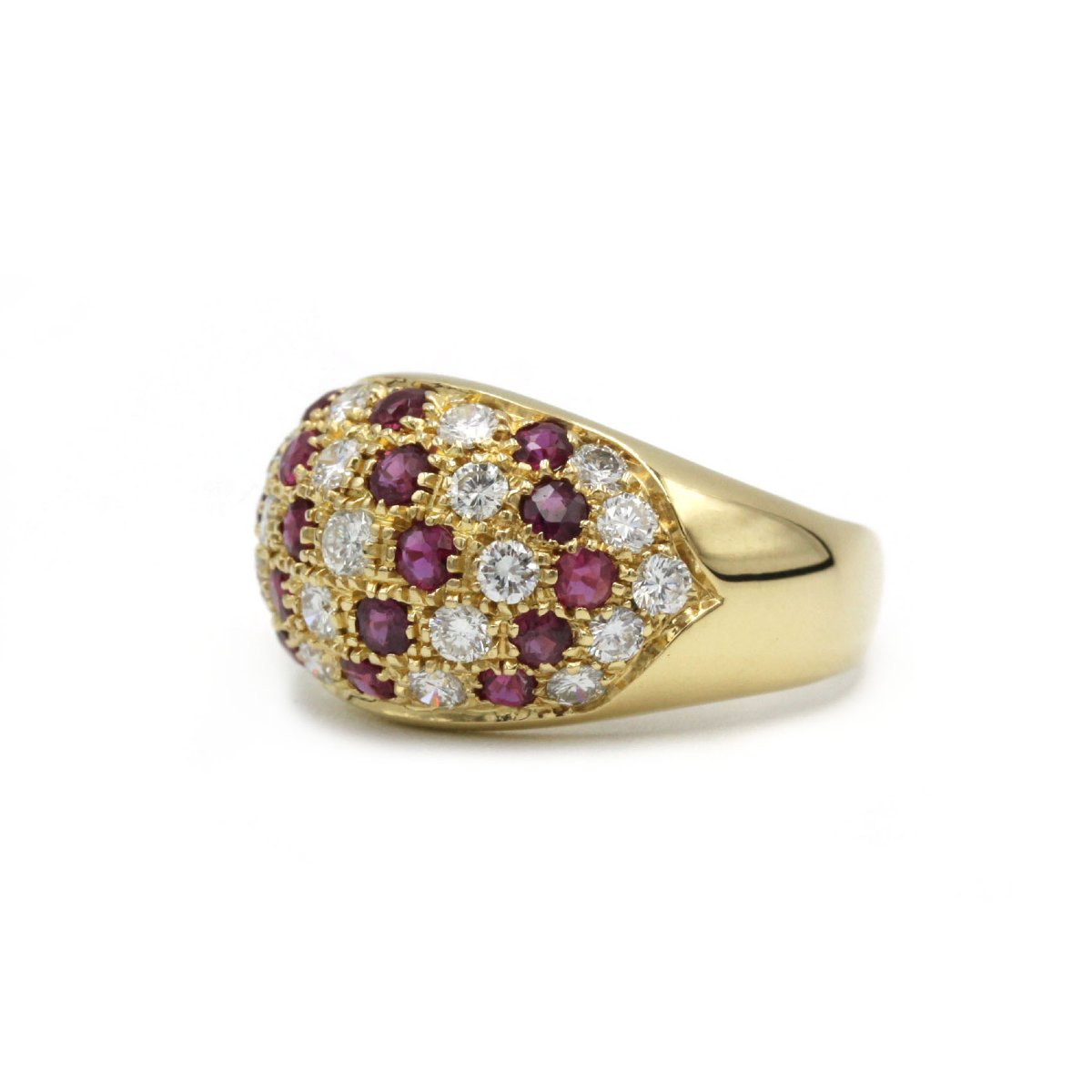 Bague bandeau or jaune 750, diamants et rubis-photo-2