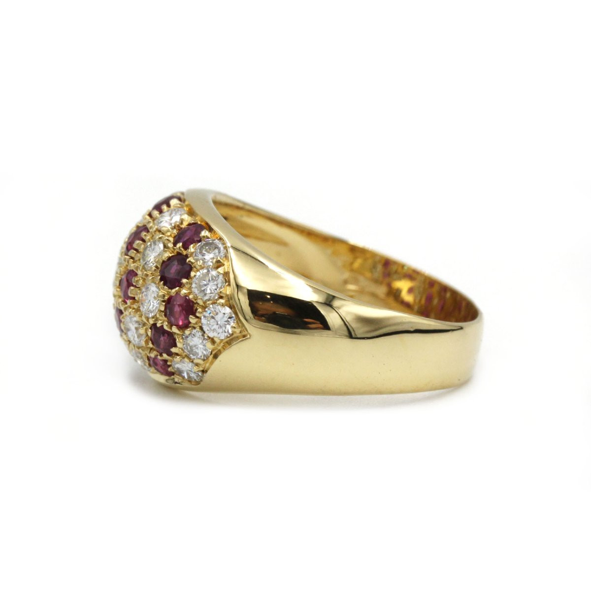 Bague bandeau or jaune 750, diamants et rubis-photo-3