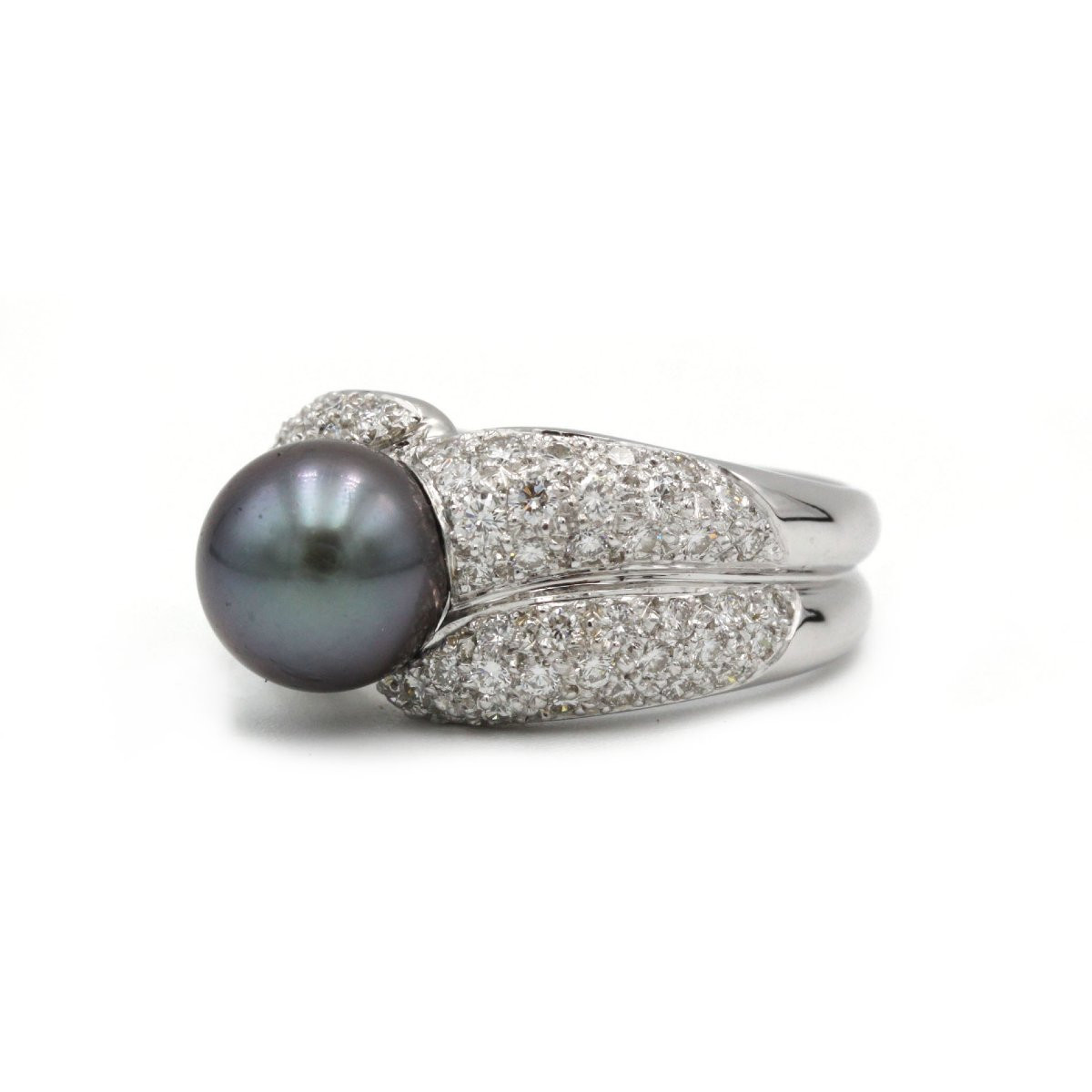 750 White Gold Ring With Approximately 3 Carat Diamonds And Tahitian Pearl-photo-2