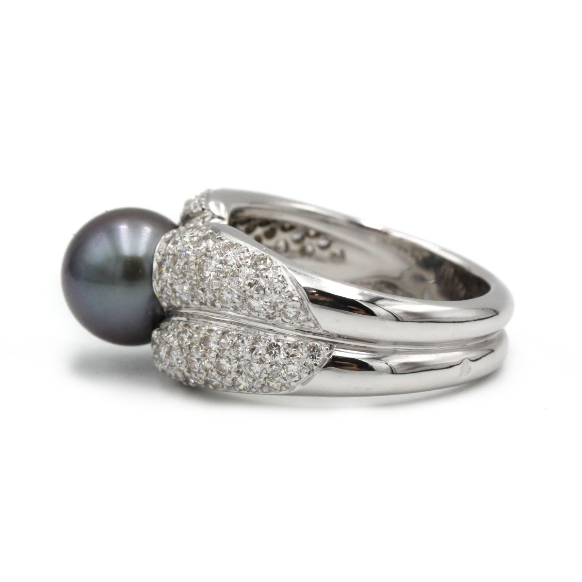 750 White Gold Ring With Approximately 3 Carat Diamonds And Tahitian Pearl-photo-3