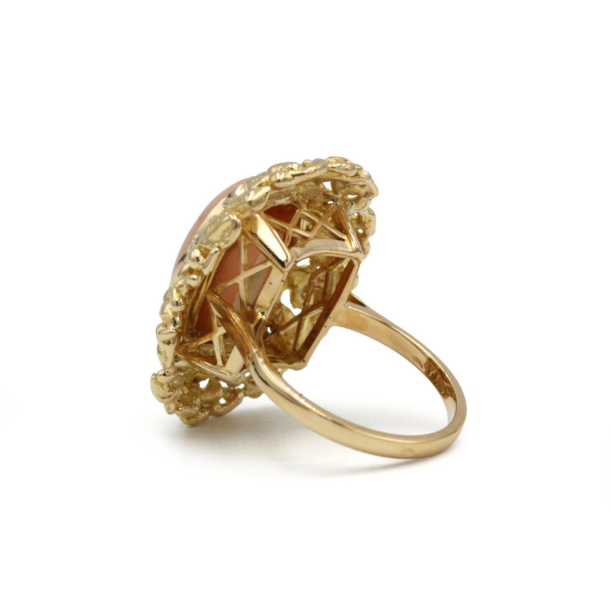 750 Yellow Gold Ring From The 50s/60s With Coral  -photo-4