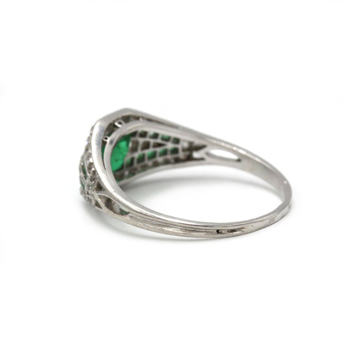 Art Deco Ring, Emeralds And Diamonds, Platinum-photo-4